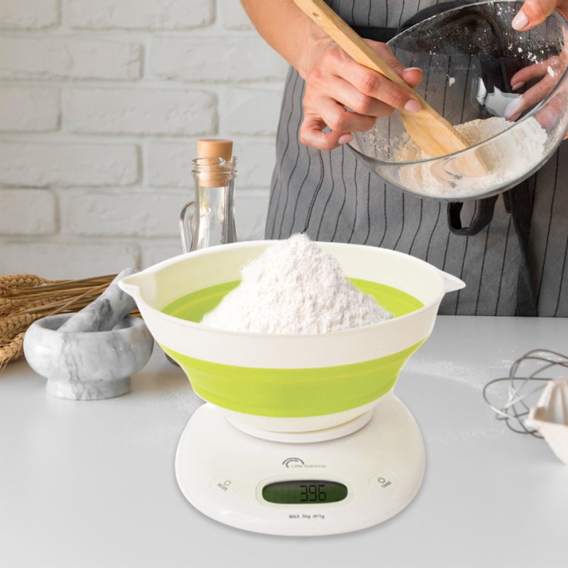 Little balance keukenweegschaal Bol Up, opvouwbaar, wit/lichtgroen, 5 kg